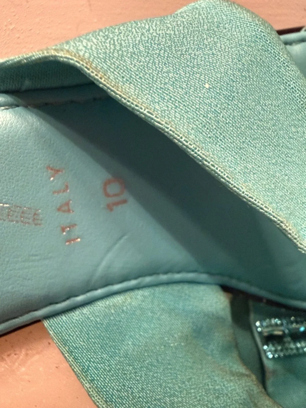 Italian Shoe Makers turquoise blue wedge heels with bling